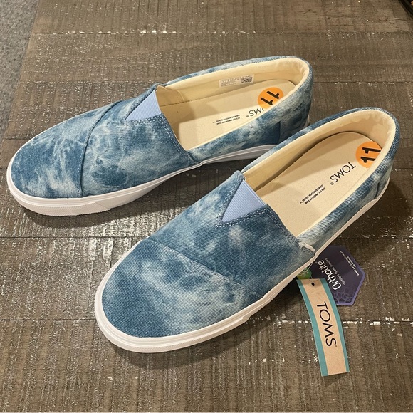 TOMS Blue Washed Denim Ortholite FENIX Alpargata Slip On shoes BNWT - Picture 1 of 8